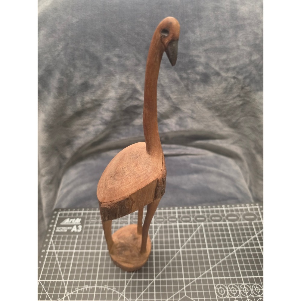 Vintage Hand Carved Wood Crane Heron Bird Figurine Rustic Bark Sculpture 14.5"